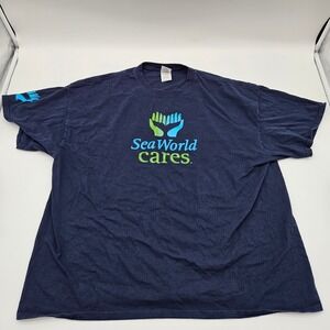 Sea World Cares T Shirt Navy Blue 2XL Cotton Graphic Tee